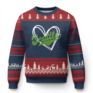 Vintage Seattle Ugly Christmas Sweater Classic Print Retro Varsity Love Heart Graphic TS10 Navy Red Print Your Wear