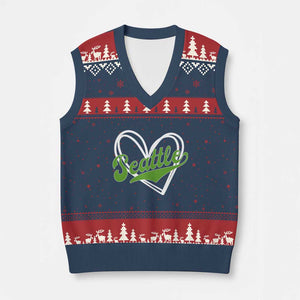 Vintage Seattle V-Neck Knit Sweater Vest Classic Print Retro Varsity Love Heart Graphic TS10 Navy Red Print Your Wear