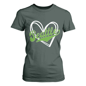 Vintage Seattle T Shirt For Women Classic Print Retro Varsity Love Heart Graphic TS10 Dark Forest Green Print Your Wear