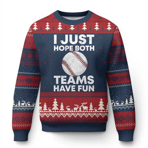 Funny Baseball Ugly Christmas Sweater I Just Hope Both Teams Have Fun TS10 Navy Red Print Your Wear