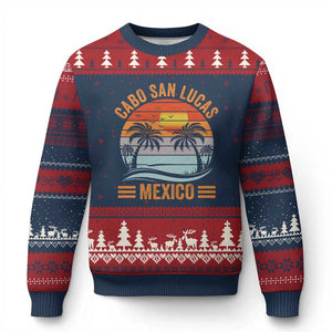 Cabo San Lucas Mexico Ugly Christmas Sweater Beach Summer Vacation Family Trip Retro 70s TS10 Navy Red Print Your Wear