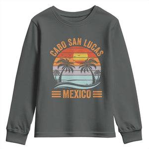 Cabo San Lucas Mexico Youth Sweatshirt Beach Summer Vacation Family Trip Retro 70s TS10 Dark Heather Print Your Wear