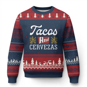 Tacos And Cervezas Ugly Christmas Sweater Mexican Food Beer Humor TS10 Navy Red Print Your Wear