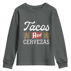 Tacos And Cervezas Youth Sweatshirt Mexican Food Beer Humor TS10 Dark Heather Print Your Wear