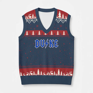 Vintage Duke Last Name Sports Style V-Neck Knit Sweater Vest Vintage Lightning Bold Gothic Font Graphic Basketball Fans TS10 Navy Red Print Your Wear