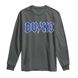 Vintage Duke Last Name Sports Style Long Sleeve Shirt Vintage Lightning Bold Gothic Font Graphic Basketball Fans TS10 Dark Heather Print Your Wear