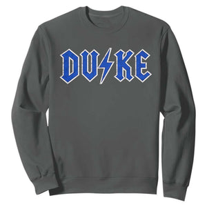 Vintage Duke Last Name Sports Style Sweatshirt Vintage Lightning Bold Gothic Font Graphic Basketball Fans TS10 Dark Heather Print Your Wear