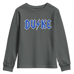 Vintage Duke Last Name Sports Style Youth Sweatshirt Vintage Lightning Bold Gothic Font Graphic Basketball Fans TS10 Dark Heather Print Your Wear