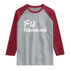 Fuck Parkinsons Raglan Shirt Parkinsons Disease Awareness Month TS10 Heather Gray Heather Red Print Your Wear