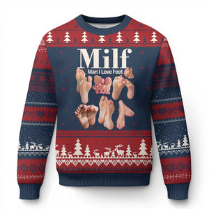 MILF Man I Love Feet Ugly Christmas Sweater Funny Sexy Inappropriate Saying Quote TS10 Navy Red Print Your Wear
