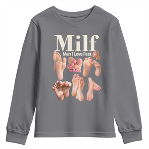MILF Man I Love Feet Youth Sweatshirt Funny Sexy Inappropriate Saying Quote TS10 Charcoal Print Your Wear