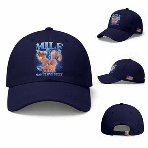 Inappropriate Adult Baseball Cap Vintage Bootleg MILF Man I Love Feet TS10 Baseball Cap Universal Fit Dark Blue Print Your Wear
