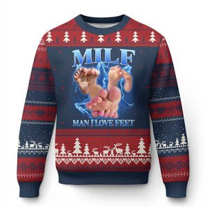 Inappropriate Adult Ugly Christmas Sweater Vintage Bootleg MILF Man I Love Feet TS10 Navy Red Print Your Wear