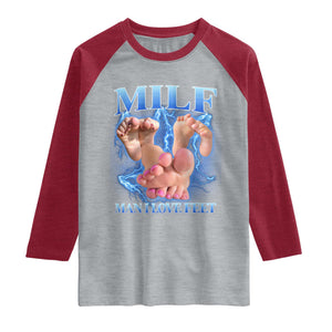Inappropriate Adult Raglan Shirt Vintage Bootleg MILF Man I Love Feet TS10 Heather Gray Heather Red Print Your Wear