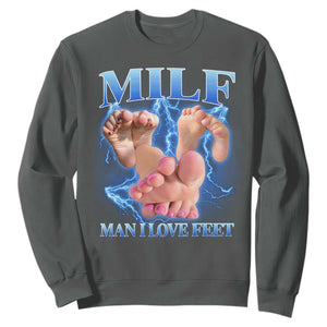 Inappropriate Adult Sweatshirt Vintage Bootleg MILF Man I Love Feet TS10 Dark Heather Print Your Wear
