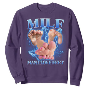 Inappropriate Adult Sweatshirt Vintage Bootleg MILF Man I Love Feet TS10 Purple Print Your Wear
