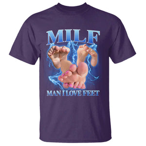 Inappropriate Adult T Shirt Vintage Bootleg MILF Man I Love Feet TS10 Purple Print Your Wear