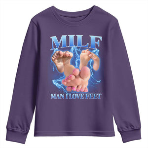 Inappropriate Adult Youth Sweatshirt Vintage Bootleg MILF Man I Love Feet TS10 Purple Print Your Wear