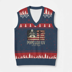 Da Pope Leo XIV V-Neck Knit Sweater Vest From America Chicago USA Flag Cross TS10 Navy Red Print Your Wear