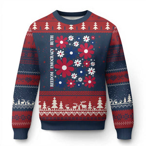 Subtle FDT Ugly Christmas Sweater Boho Floral Red White Blue Social Justice TS10 Navy Red Print Your Wear