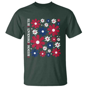 Subtle FDT T Shirt - Boho Floral Red White Blue Social Justice Political Protest Tee TS10 Dark Forest Green Print Your Wear