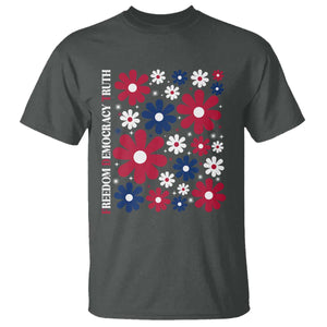 Subtle FDT T Shirt - Boho Floral Red White Blue Social Justice Political Protest Tee TS10 Dark Heather Print Your Wear