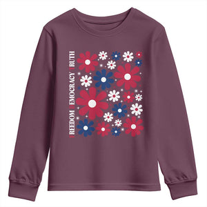 Subtle FDT Youth Sweatshirt Boho Floral Red White Blue Social Justice TS10 Maroon Print Your Wear