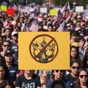 No Kings in America Protest Sign Skull Crown Nope Kings TS10 Horizontal 18" × 24" Yellow Print Your Wear