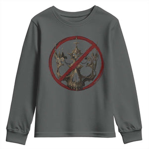 No Kings in America Youth Sweatshirt Skull Crown Nope Kings TS10 Dark Heather Print Your Wear