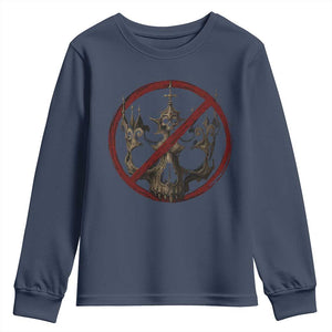 No Kings in America Youth Sweatshirt Skull Crown Nope Kings TS10 Navy Print Your Wear