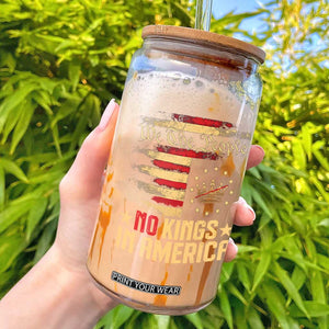 No Kings in America Glass Can Vintage Old American Flag Patriotic 1776 We The People TS10 Black Print Your Wear