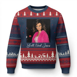 Y'all Need Jesus Funny Girls Meme Saying Christian Humor Ugly Christmas Sweater