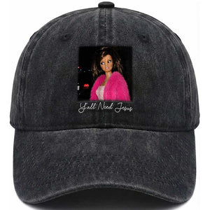 Y'all Need Jesus Funny Girls Meme Saying Christian Humor Washed Cotton Baseball Cap TS10 Print Your Wear