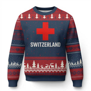 Vintage Retro Switzerland Fan Ugly Christmas Sweater Swiss Cross Flag