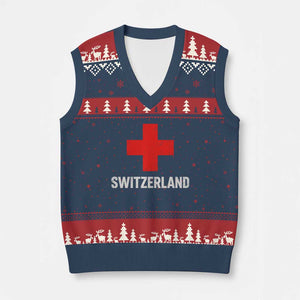 Vintage Retro Switzerland Fan V-Neck Knit Sweater Vest Swiss Cross Flag