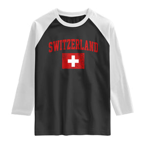 Switzerland Fan Raglan Shirt Vintage Retro Swiss Cross Flag