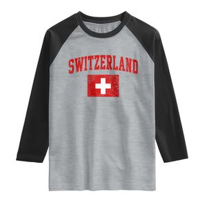 Switzerland Fan Raglan Shirt Vintage Retro Swiss Cross Flag
