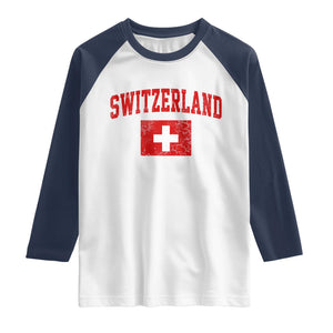 Switzerland Fan Raglan Shirt Vintage Retro Swiss Cross Flag