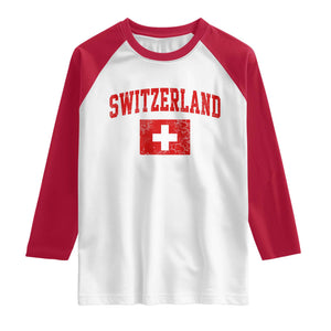 Switzerland Fan Raglan Shirt Vintage Retro Swiss Cross Flag