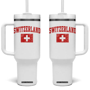 Switzerland Fan Tumbler With Handle Vintage Retro Swiss Cross Flag TS10 One Size: 40 oz White Print Your Wear