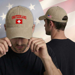 Switzerland Fan Washed Cotton Baseball Cap Vintage Retro Swiss Cross Flag