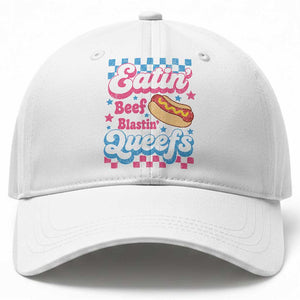 Hotdog Eatin Beef Blastin Queefs Inappropriate Baseball Cap Retro Groovy Hotdog Meme Funny Cringe Offensive Humor
