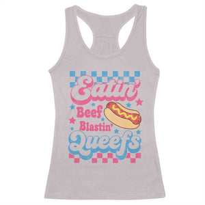 Hotdog Eatin Beef Blastin Queefs Inappropriate Racerback Tank Top Retro Groovy Hotdog Meme Funny Cringe Offensive Humor