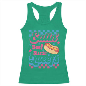 Hotdog Eatin Beef Blastin Queefs Inappropriate Racerback Tank Top Retro Groovy Hotdog Meme Funny Cringe Offensive Humor