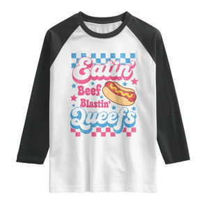 Hotdog Eatin Beef Blastin Queefs Inappropriate Raglan Shirt Retro Groovy Hotdog Meme Funny Cringe Offensive Humor