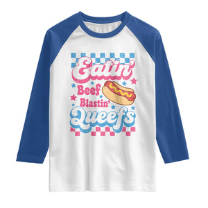 Hotdog Eatin Beef Blastin Queefs Inappropriate Raglan Shirt Retro Groovy Hotdog Meme Funny Cringe Offensive Humor