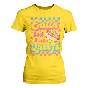 Hotdog Eatin Beef Blastin Queefs Inappropriate T Shirt For Women Retro Groovy Hotdog Meme Funny Cringe Offensive Humor