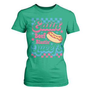 Hotdog Eatin Beef Blastin Queefs Inappropriate T Shirt For Women Retro Groovy Hotdog Meme Funny Cringe Offensive Humor