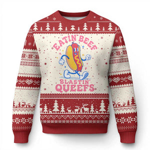 Hotdog Eatin Beef Blastin Queefs Inappropriate Ugly Christmas Sweater Funny Cringe Offensive Humor