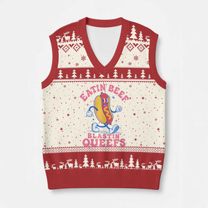 Hotdog Eatin Beef Blastin Queefs Inappropriate V-Neck Knit Sweater Vest Funny Cringe Offensive Humor
